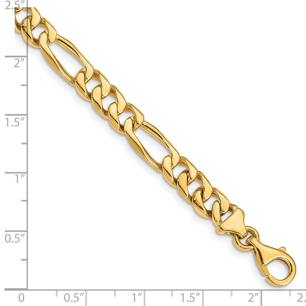 Solid 14K Yellow Gold 8 inch 7mm Hand Polished Figaro Link with Fancy Lobster Clasp Bracelet