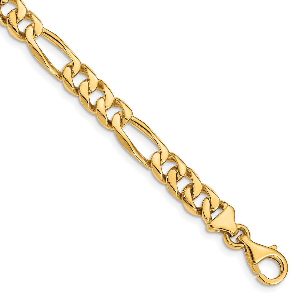 Solid 14K Yellow Gold 8 inch 7mm Hand Polished Figaro Link with Fancy Lobster Clasp Bracelet