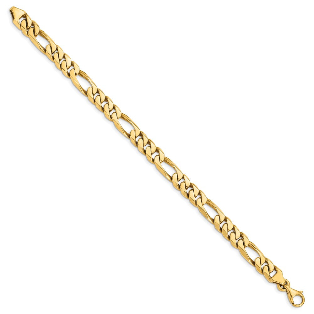 Solid 14K Yellow Gold 9 inch 8mm Hand Polished Figaro Link with Fancy Lobster Clasp Bracelet