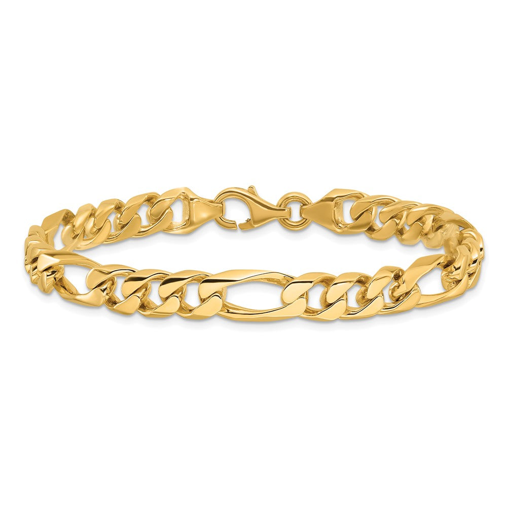 Solid 14K Yellow Gold 8 inch 8mm Hand Polished Figaro Link with Fancy Lobster Clasp Bracelet