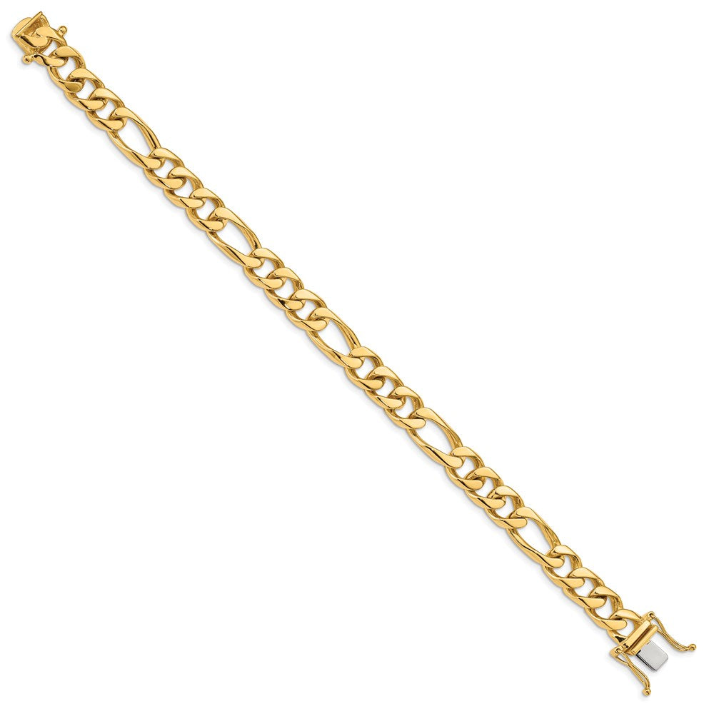 Solid 14K Yellow Gold 8 inch 9mm Hand Polished Figaro Link with Box Catch Clasp Bracelet