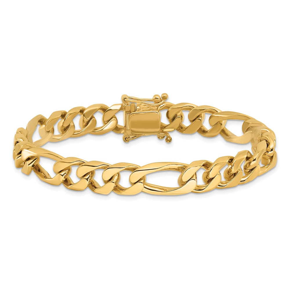 Solid 14K Yellow Gold 8 inch 9mm Hand Polished Figaro Link with Box Catch Clasp Bracelet