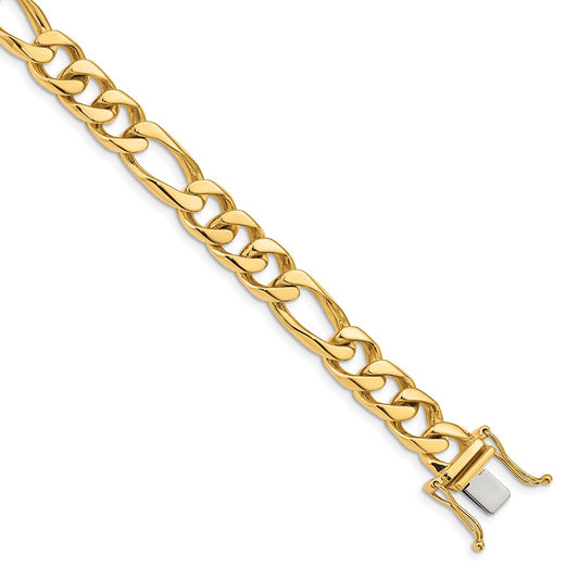 Solid 14K Yellow Gold 8 inch 9mm Hand Polished Figaro Link with Box Catch Clasp Bracelet