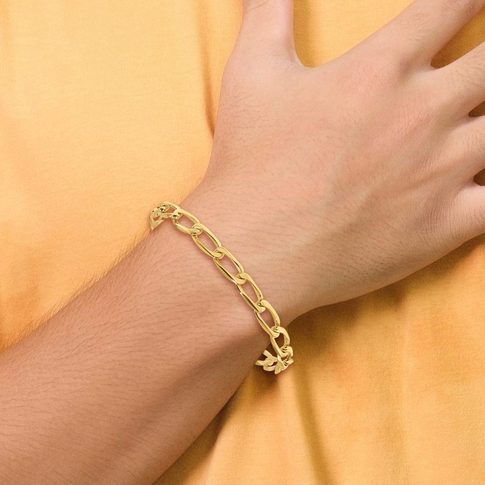 Solid 14K Yellow Gold 7 inch 5.9mm Hand Polished Fancy Open Link with Fancy Lobster Clasp Bracelet