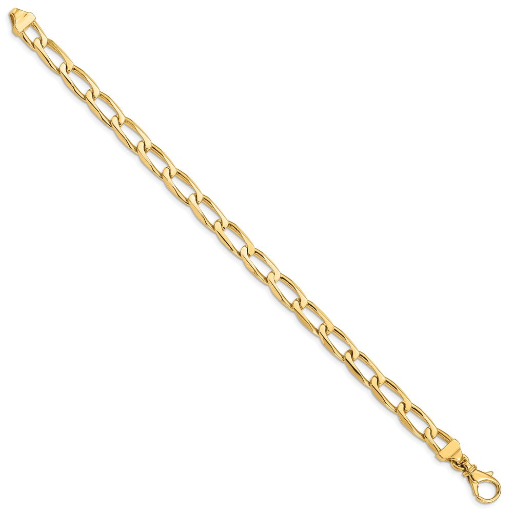 Solid 14K Yellow Gold 8 inch 6.5mm Hand Polished Fancy Open Link with Fancy Lobster Clasp Bracelet