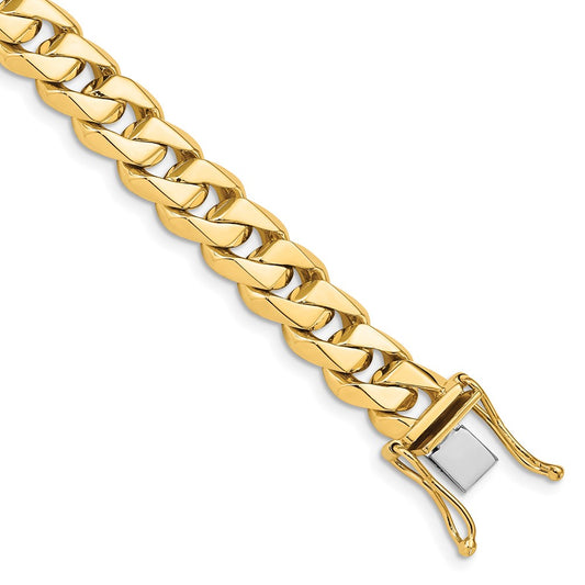 Solid 14K Yellow Gold 9 inch 8.6mm Hand Polished Fancy Traditional Link with Box Catch Clasp Bracelet