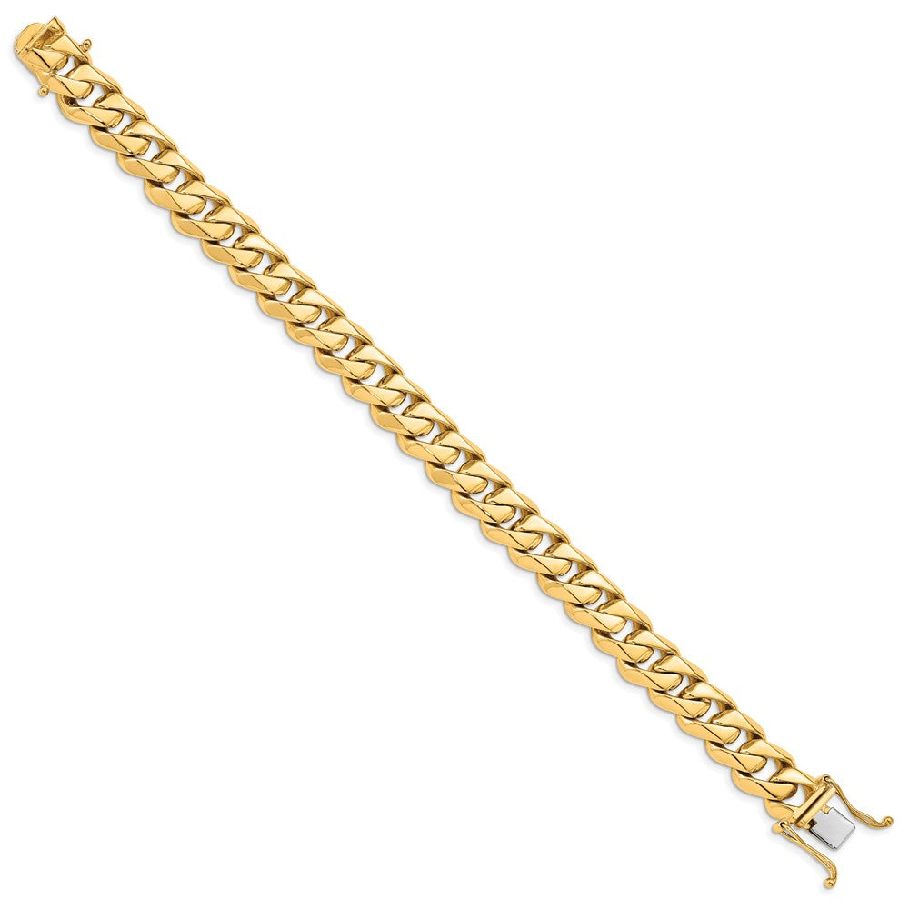 Solid 14K Yellow Gold 8 inch 11mm Hand Polished Fancy Traditional Link with Box Catch Clasp Bracelet