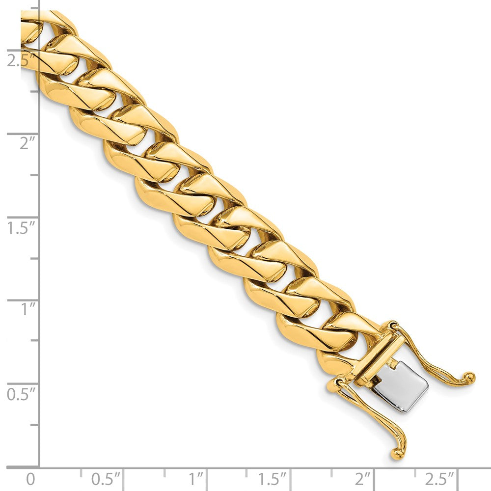 Solid 14K Yellow Gold 8 inch 11mm Hand Polished Fancy Traditional Link with Box Catch Clasp Bracelet