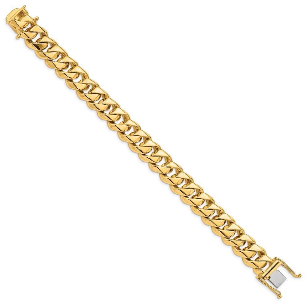 Solid 14K Yellow Gold 8 inch 14mm Hand Polished Fancy Traditional Link with Box Catch Clasp Bracelet