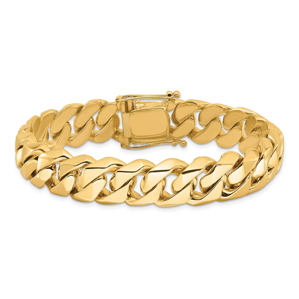 Solid 14K Yellow Gold 8 inch 14mm Hand Polished Fancy Traditional Link with Box Catch Clasp Bracelet