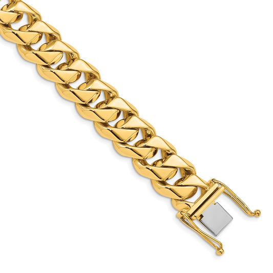 Solid 14K Yellow Gold 20 inch 14mm Hand Polished Fancy Traditional Link with Box Catch Clasp Chain Necklace