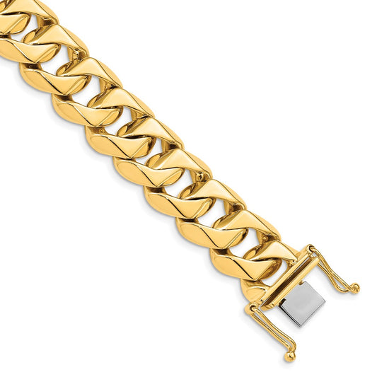 Solid 14K Yellow Gold 9 inch 15mm Hand Polished Fancy Traditional Link with Box Catch Clasp Bracelet