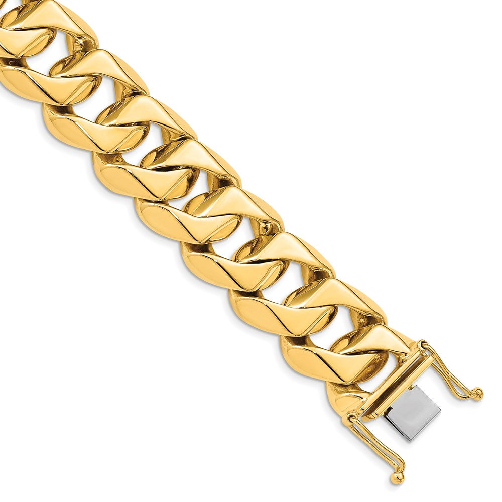 Solid 14K Yellow Gold 9 inch 19mm Hand Polished Fancy Traditional Link with Box Catch Clasp Bracelet