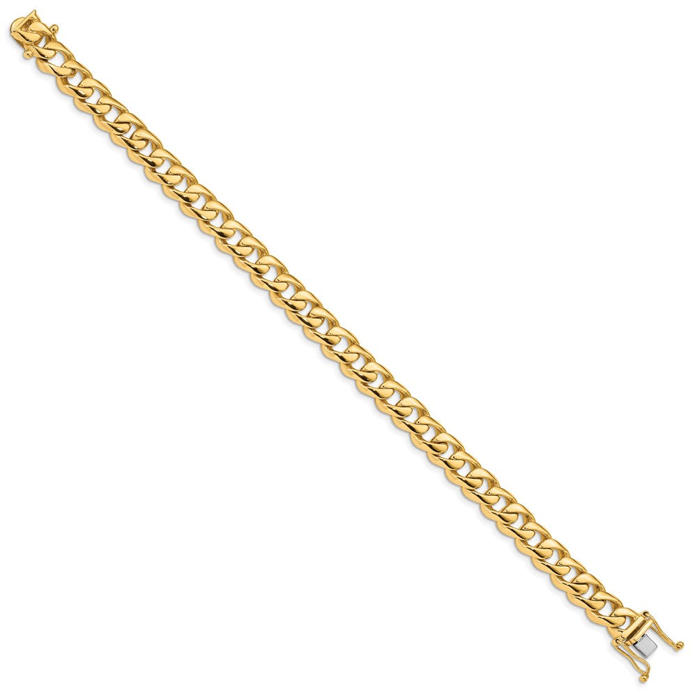 Solid 14K Yellow Gold 8 inch 8.4mm Hand Polished Rounded Curb Link with Box Catch Clasp Bracelet