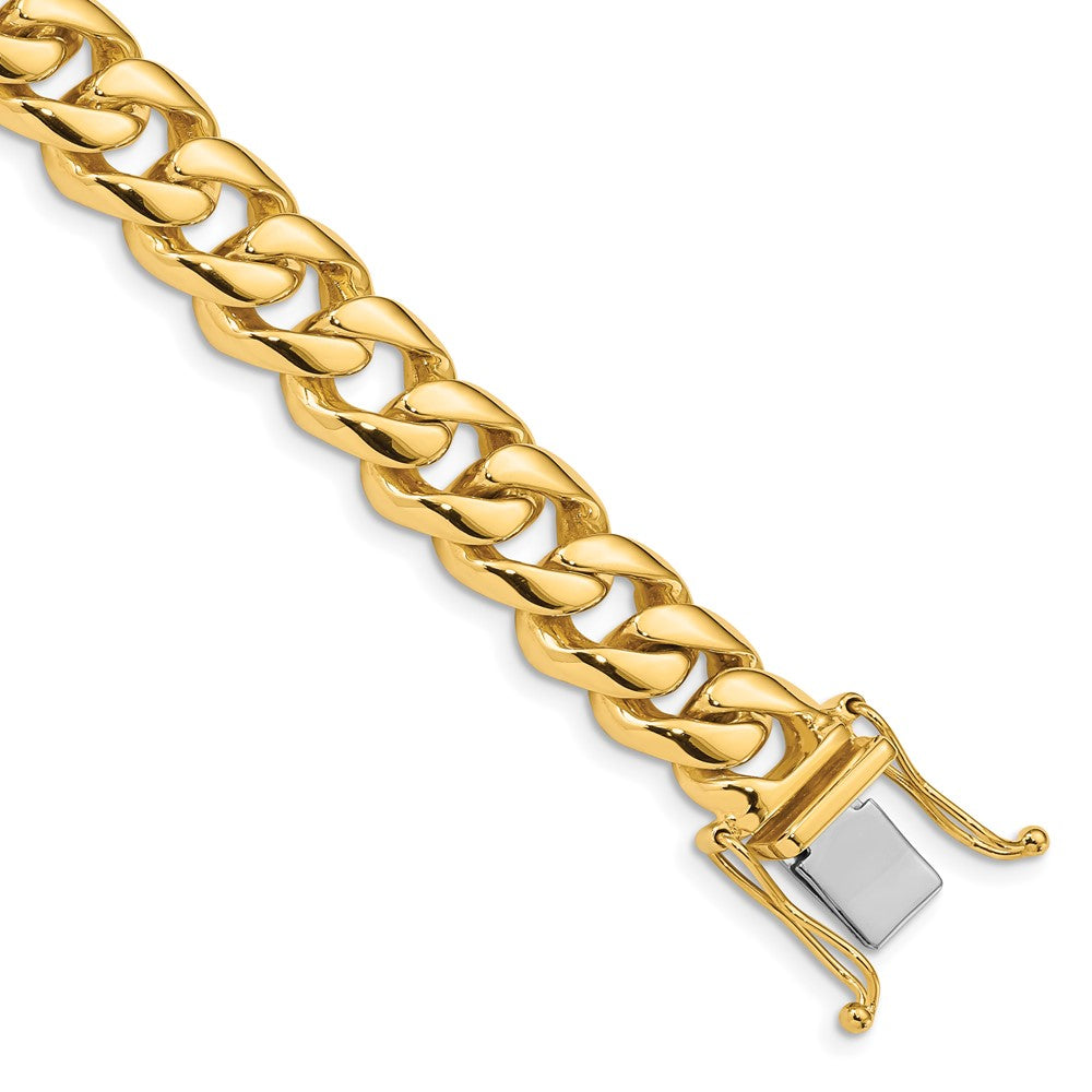 Solid 14K Yellow Gold 8 inch 9.6mm Hand Polished Rounded Curb Link with Box Catch Clasp Bracelet