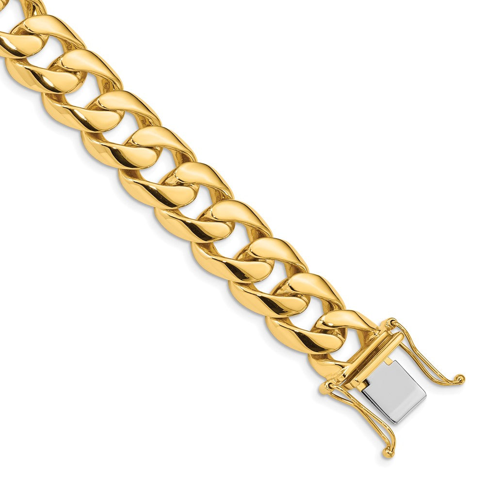 Solid 14K Yellow Gold 20 inch 13.4mm Hand Polished Rounded Curb Link with Box Catch Clasp Chain Necklace