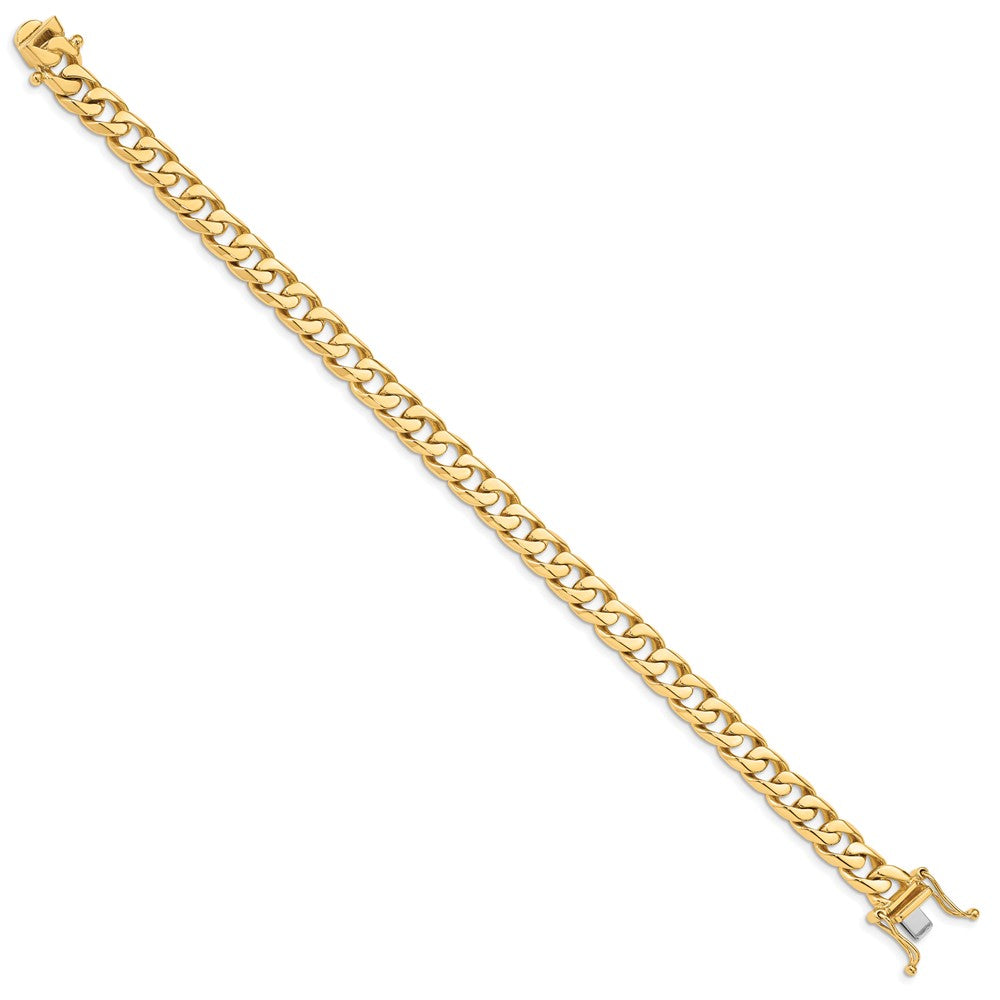 Solid 14K Yellow Gold 8 inch 7.5mm Hand Polished Flat Beveled Curb Link with Box Catch Clasp Bracelet