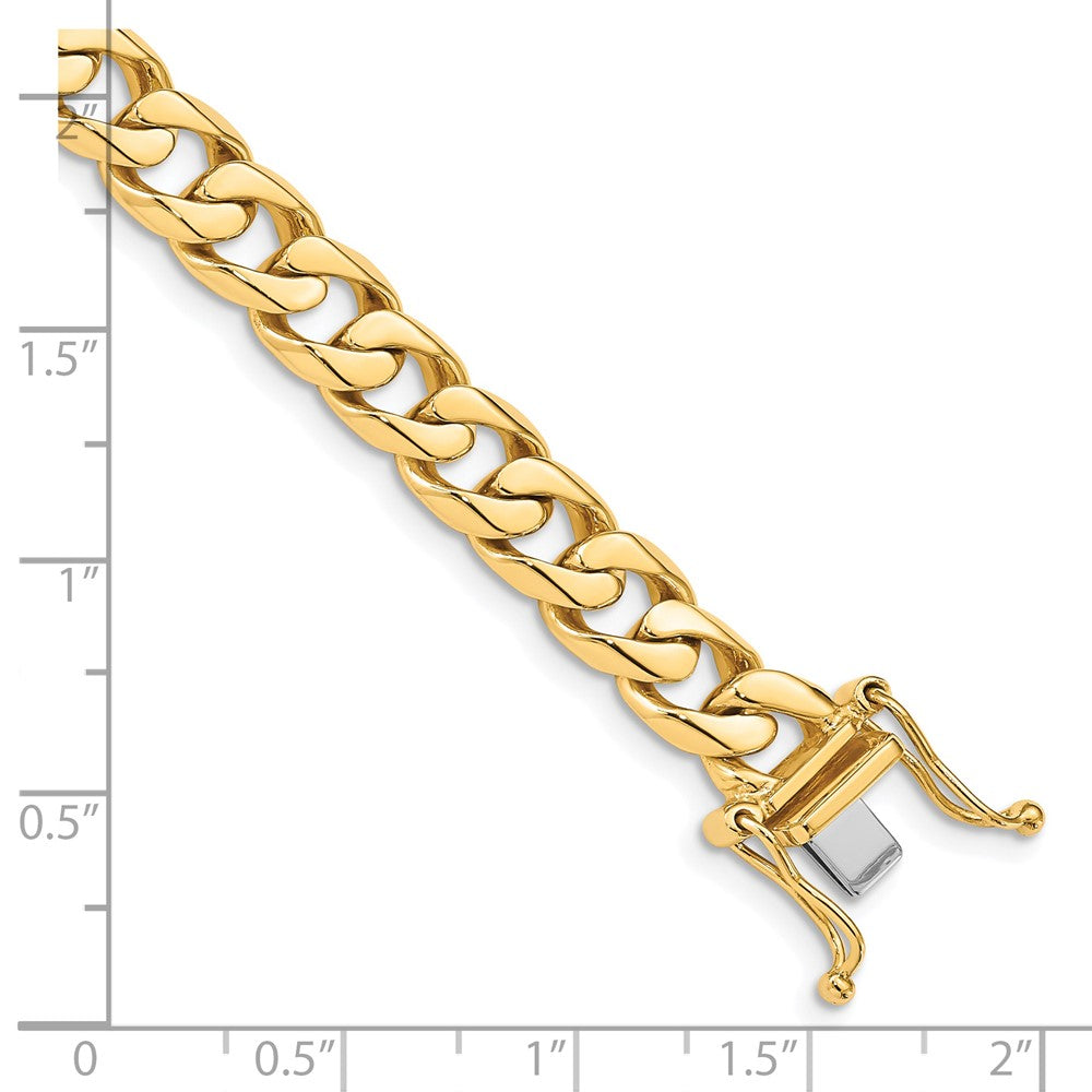 Solid 14K Yellow Gold 8 inch 7.5mm Hand Polished Flat Beveled Curb Link with Box Catch Clasp Bracelet