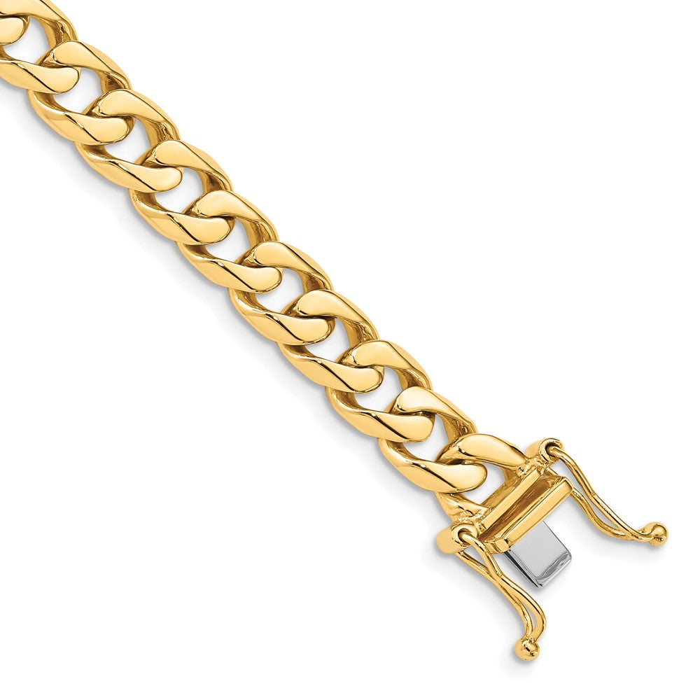 Solid 14K Yellow Gold 24 inch 7.5mm Hand Polished Flat Beveled Curb Link with Box Catch Clasp Chain Necklace