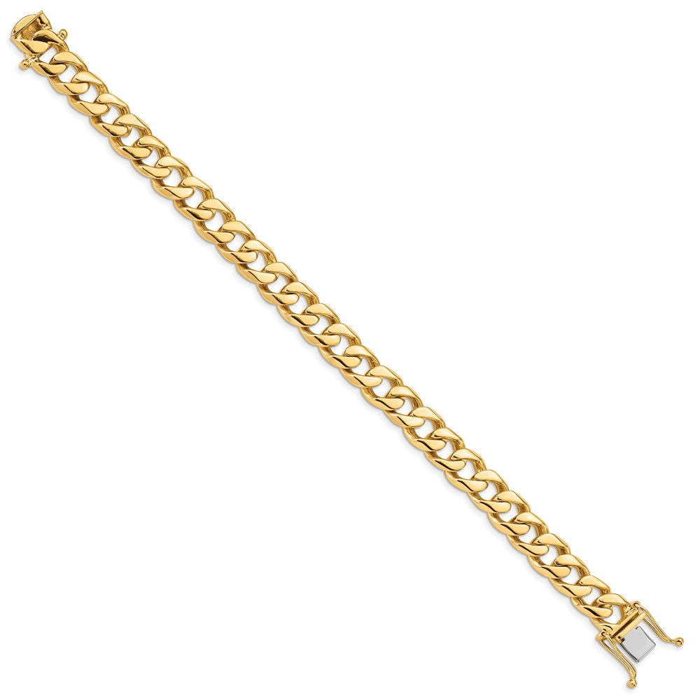 Solid 14K Yellow Gold 22 inch 9.7mm Hand Polished Flat Beveled Curb Link with Box Catch Clasp Chain Necklace