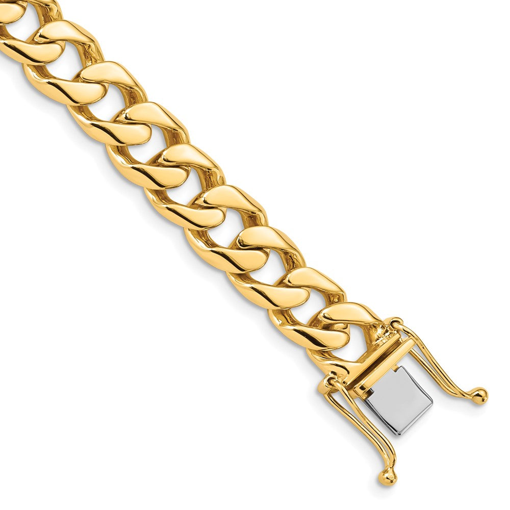 Solid 14K Yellow Gold 8 inch 9.7mm Hand Polished Flat Beveled Curb Link with Box Catch Clasp Bracelet