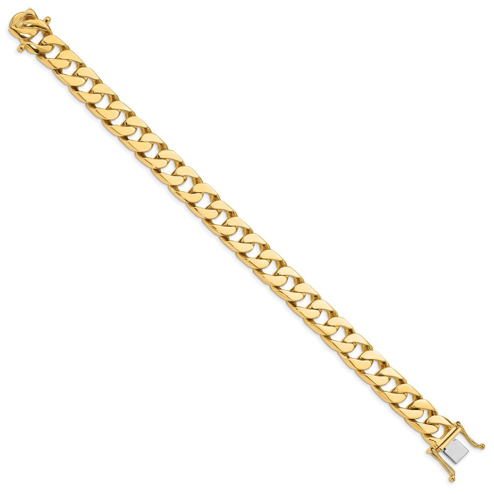 Solid 14K Yellow Gold 8 inch 10.6mm Hand Polished Flat Beveled Curb Link with Box Catch Clasp Bracelet