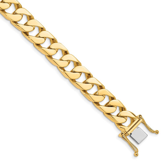 Solid 14K Yellow Gold 9 inch 10.6mm Hand Polished Flat Beveled Curb Link with Box Catch Clasp Bracelet