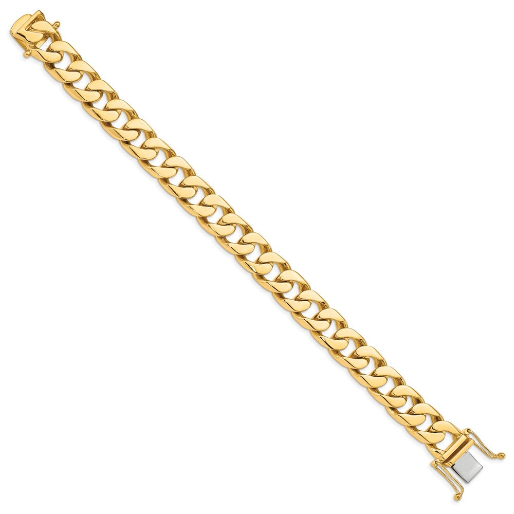 Solid 14K Yellow Gold 8 inch 12mm Hand Polished Flat Beveled Curb Link with Box Catch Clasp Bracelet