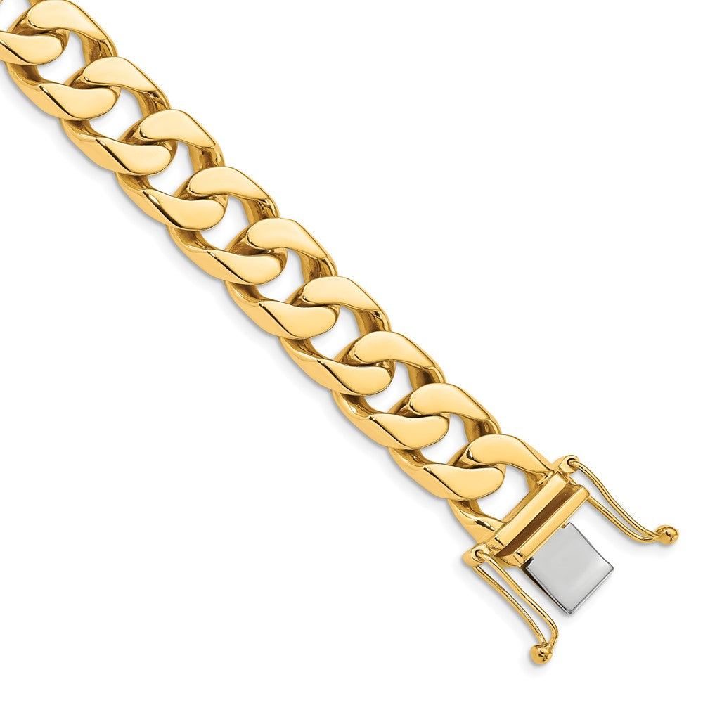 Solid 14K Yellow Gold 8 inch 12mm Hand Polished Flat Beveled Curb Link with Box Catch Clasp Bracelet