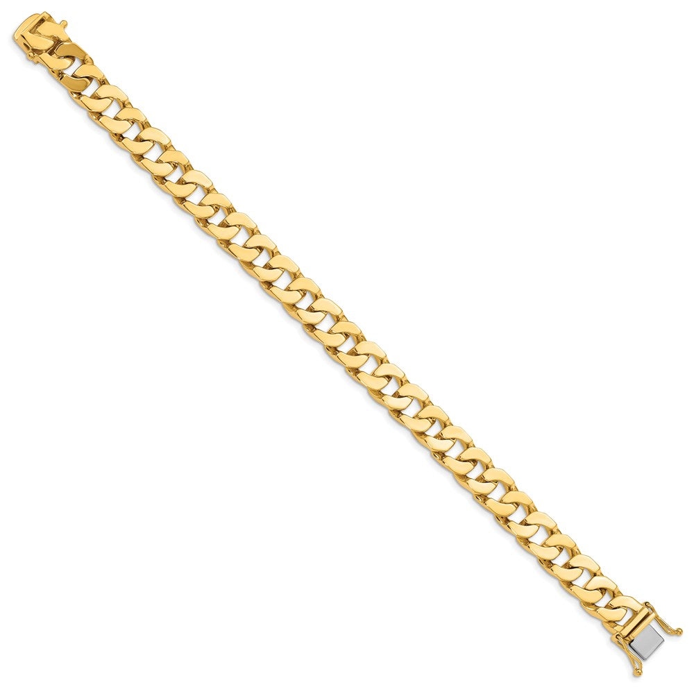 Solid 14K Yellow Gold 8 inch 10mm Hand Polished Fancy Link with Box Catch Bracelet