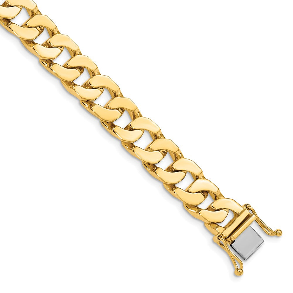 Solid 14K Yellow Gold 8 inch 10mm Hand Polished Fancy Link with Box Catch Bracelet