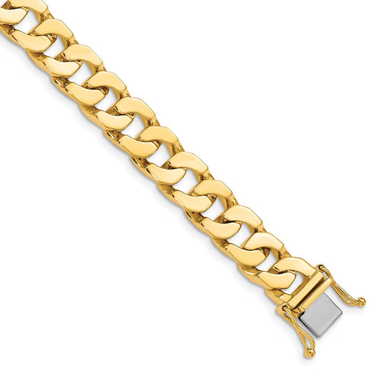 Solid 14K Yellow Gold 8 inch 10mm Hand Polished Fancy Link with Box Catch Bracelet