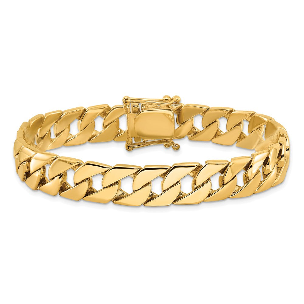 Solid 14K Yellow Gold 8 inch 10.2mm Hand Polished Fancy Link with Box Catch Bracelet