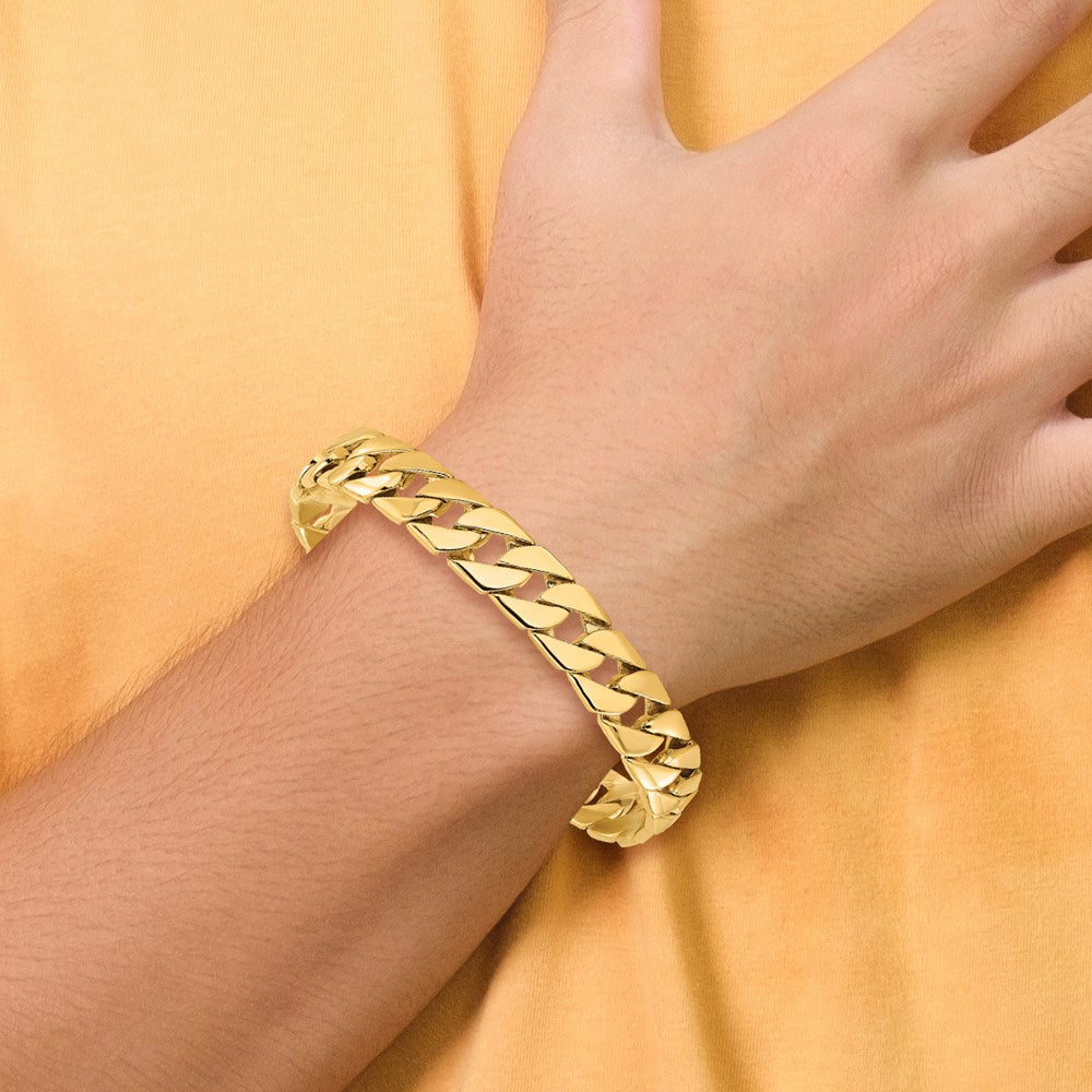 Solid 14K Yellow Gold 8 inch 10.2mm Hand Polished Fancy Link with Box Catch Bracelet