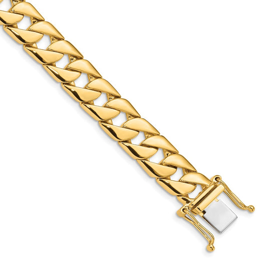 Solid 14K Yellow Gold 24 inch 10.2mm Hand Polished Fancy Link with Box Catch Chain Necklace