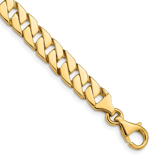 Solid 14K Yellow Gold 8 inch 7.4mm Hand Polished Fancy Link with Fancy Lobster Clasp Bracelet