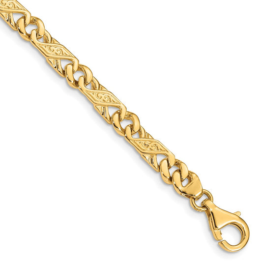 Solid 14K Yellow Gold 7 inch 5.5mm Hand Polished Fancy Link with Fancy Lobster Clasp Bracelet