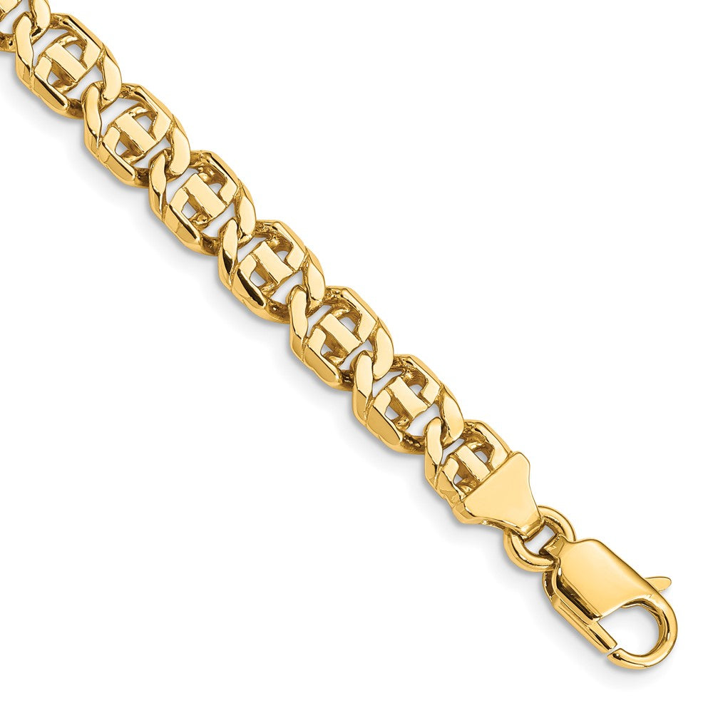 Solid 14K Yellow Gold 9 inch 6.75mm Hand Polished Fancy Link with Lobster Clasp Bracelet