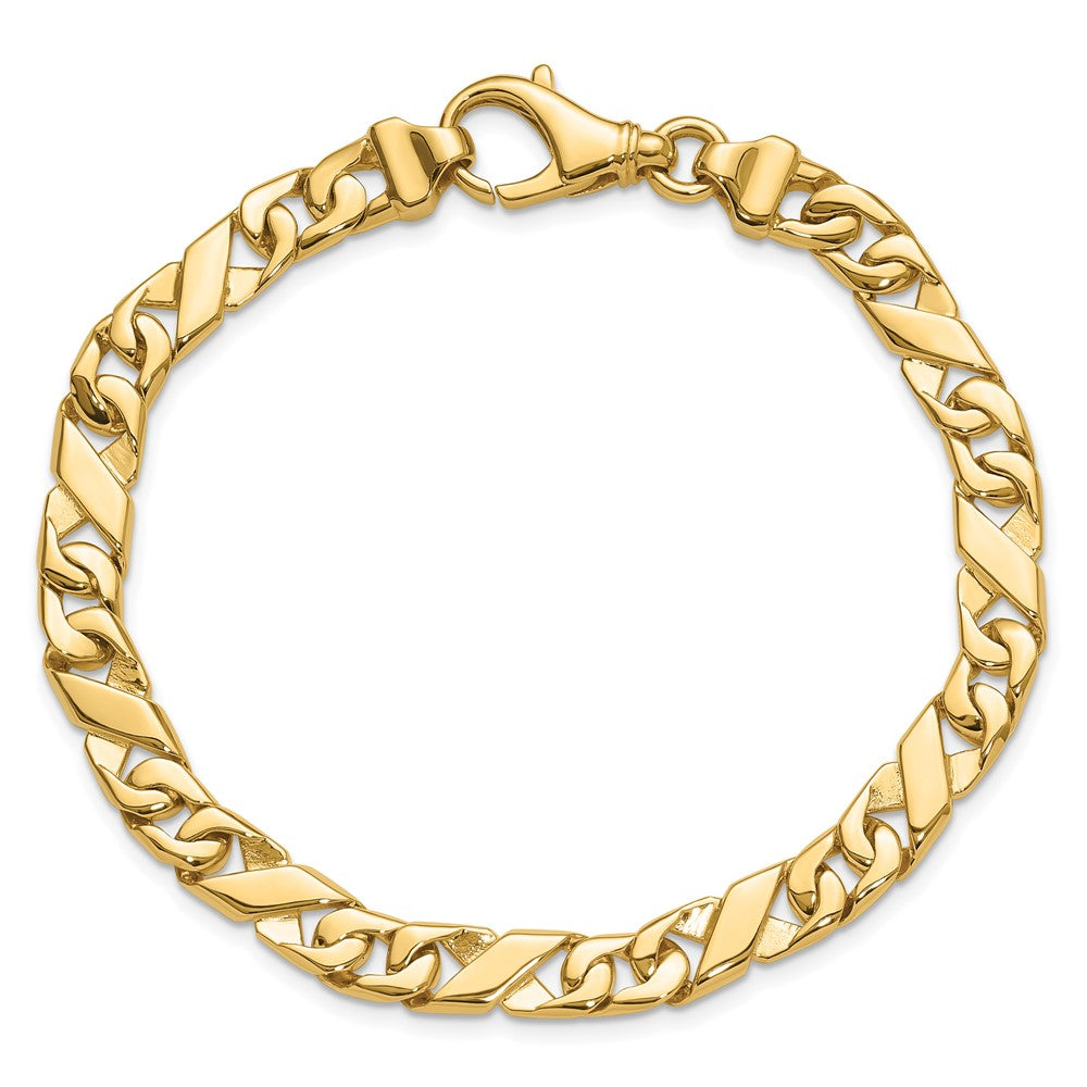 Solid 14K Yellow Gold 8 inch 6.7mm Hand Polished Fancy Link with Fancy Lobster Clasp Bracelet