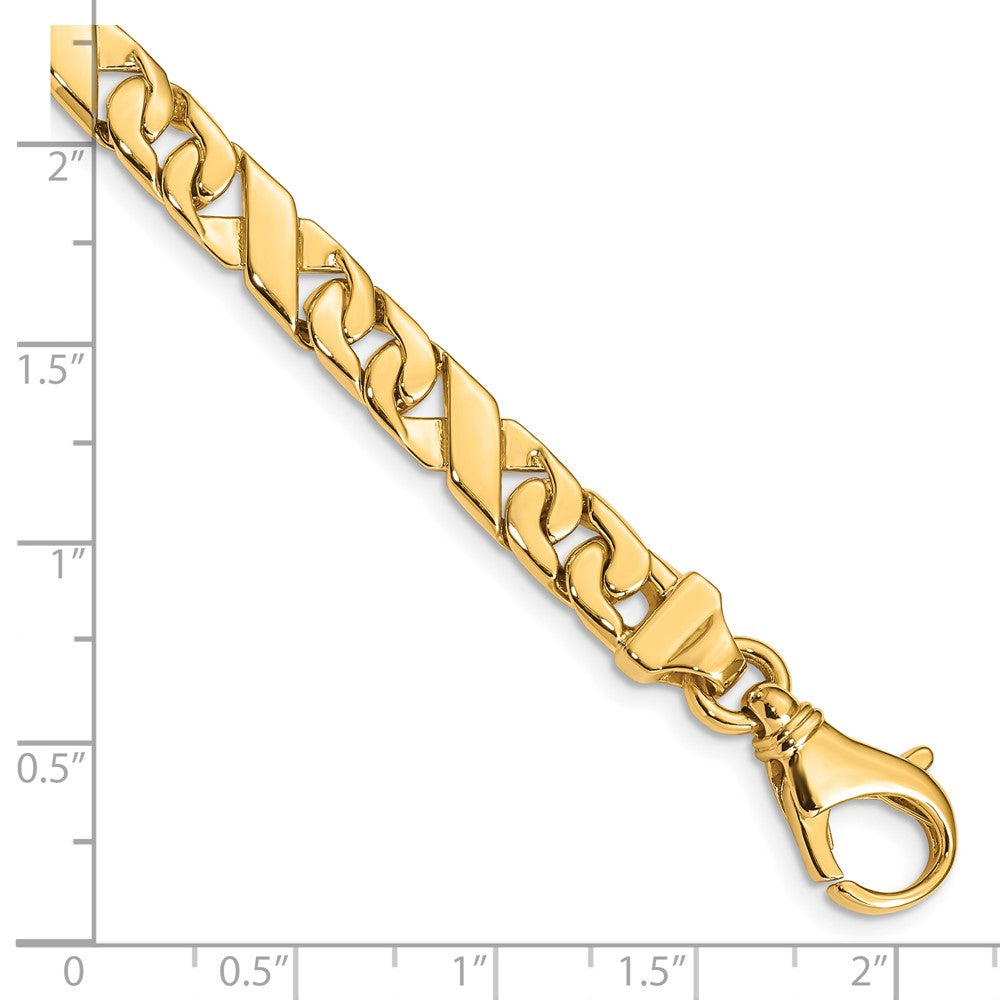 Solid 14K Yellow Gold 8 inch 6.7mm Hand Polished Fancy Link with Fancy Lobster Clasp Bracelet