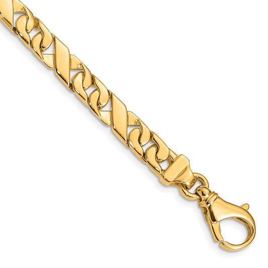 Solid 14K Yellow Gold 18 inch 6.7mm Hand Polished Fancy Link with Fancy Lobster Clasp Chain Necklace