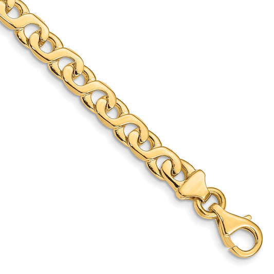 Solid 14K Yellow Gold 8 inch 6.2mm Hand Polished Fancy Link with Fancy Lobster Clasp Bracelet