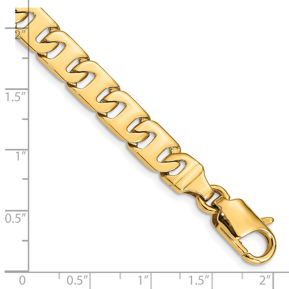 Solid 14K Yellow Gold 8 inch 8.4mm Hand Polished Fancy Link with Fancy Lobster Clasp Bracelet