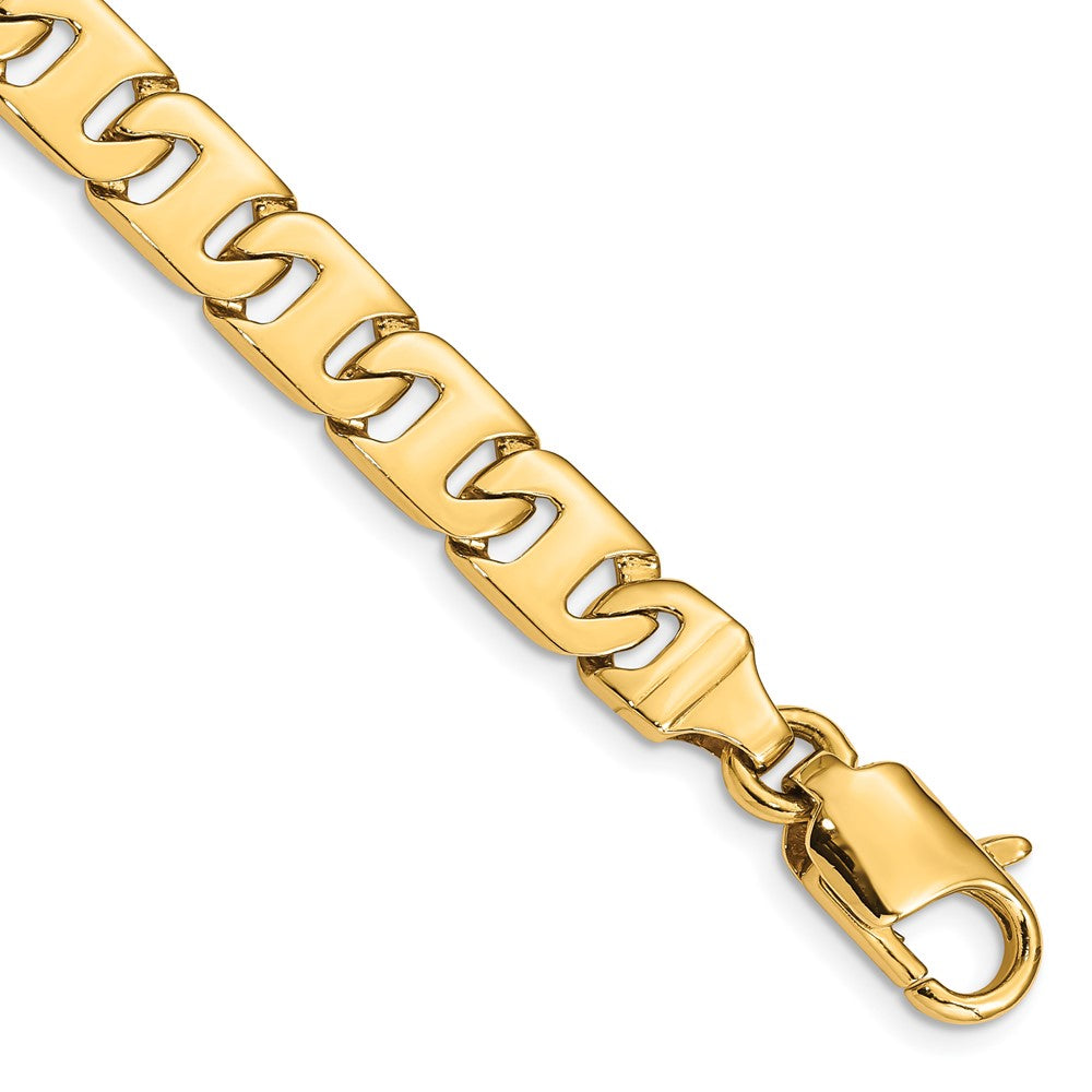 Solid 14K Yellow Gold 8 inch 8.4mm Hand Polished Fancy Link with Fancy Lobster Clasp Bracelet