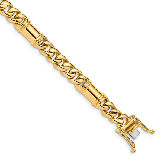 Solid 14K Yellow Gold 22 inch 7.5mm Hand Polished Fancy Link with Box Catch Clasp Chain Necklace