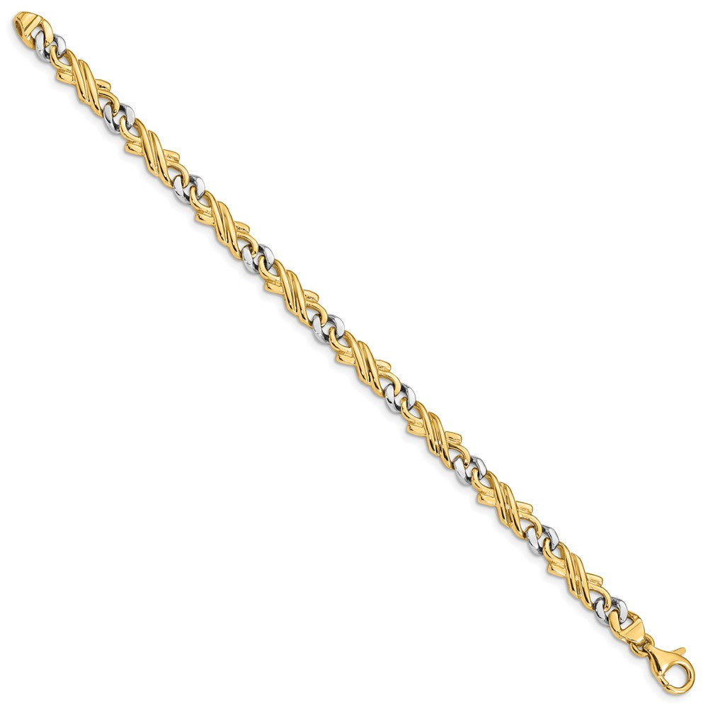 Solid 14K Two-tone Gold 7 inch 6mm Hand Hand Polished Fancy Link with Fancy Lobster Clasp Bracelet