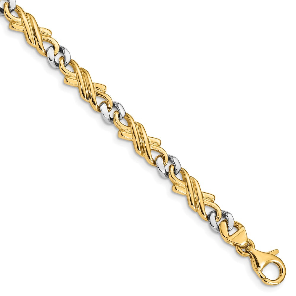 Solid 14K Two-tone Gold 24 inch 6mm Hand Polished Fancy Link with Fancy Lobster Clasp Chain Necklace