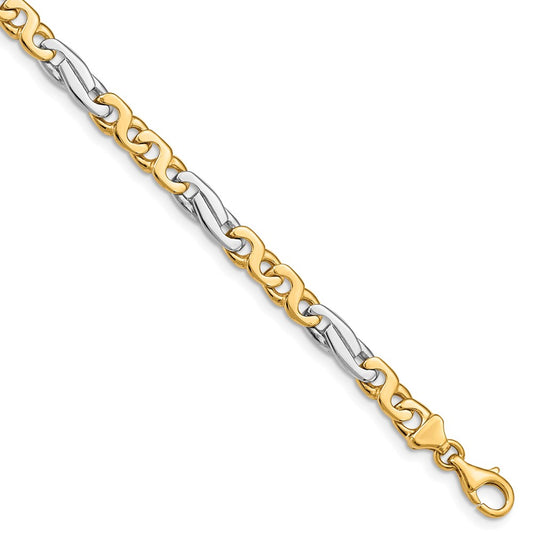 Solid 14K Two-tone Gold 18 inch 6mm Hand Polished Fancy Link with Fancy Lobster Clasp Chain Necklace