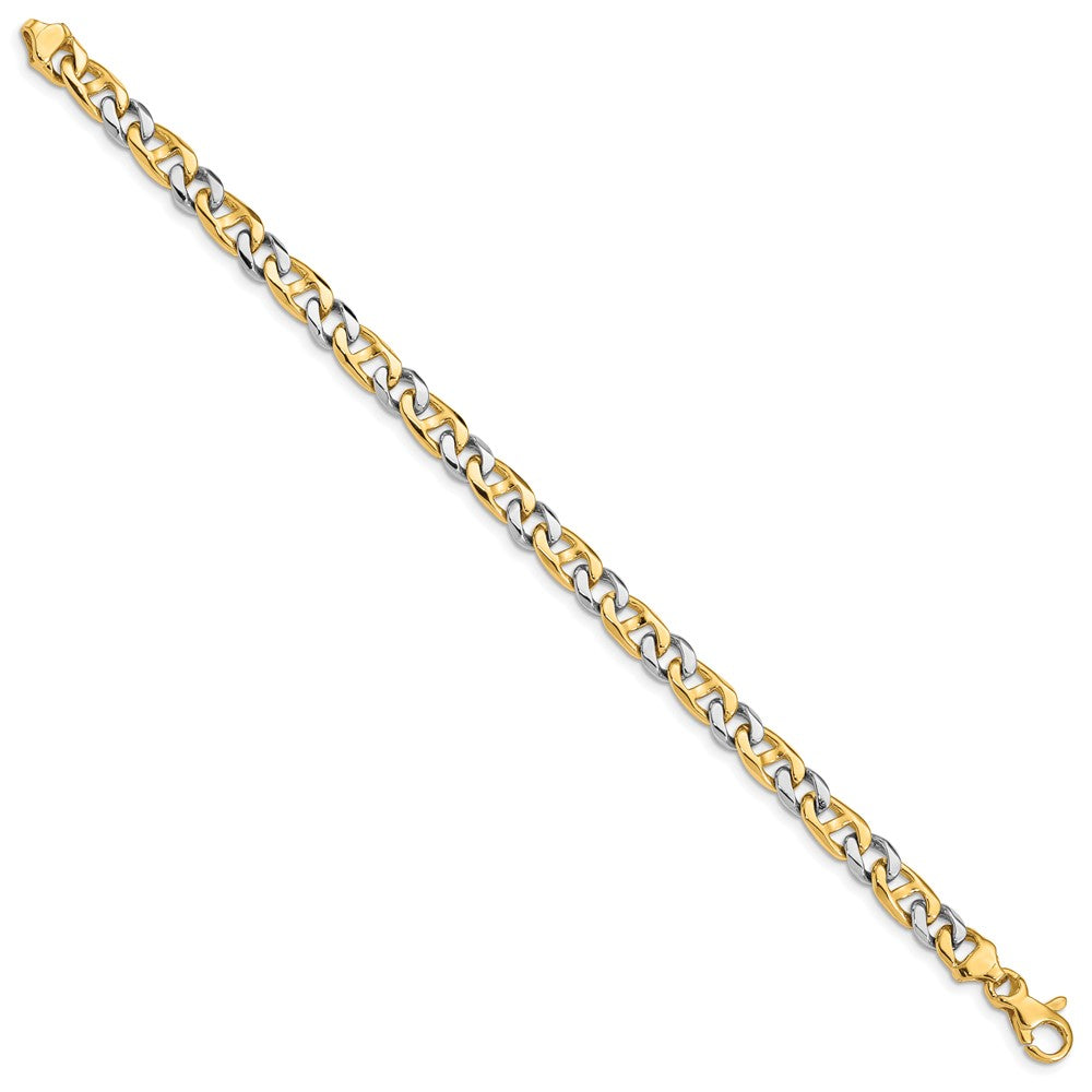 Solid 14K Two-tone Gold 7 inch 5.6mm Hand Polished Fancy Link with Fancy Lobster Clasp Bracelet