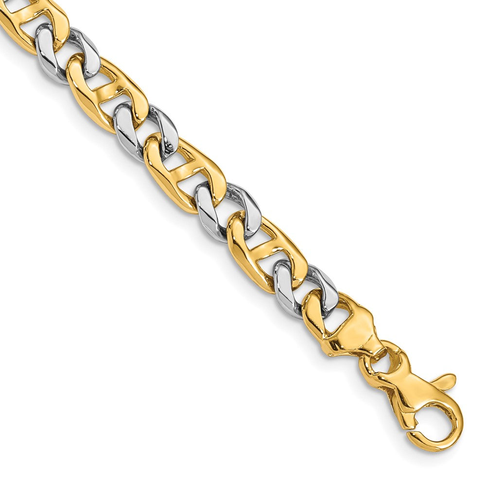 Solid 14K Two-tone Gold 7 inch 5.6mm Hand Polished Fancy Link with Fancy Lobster Clasp Bracelet